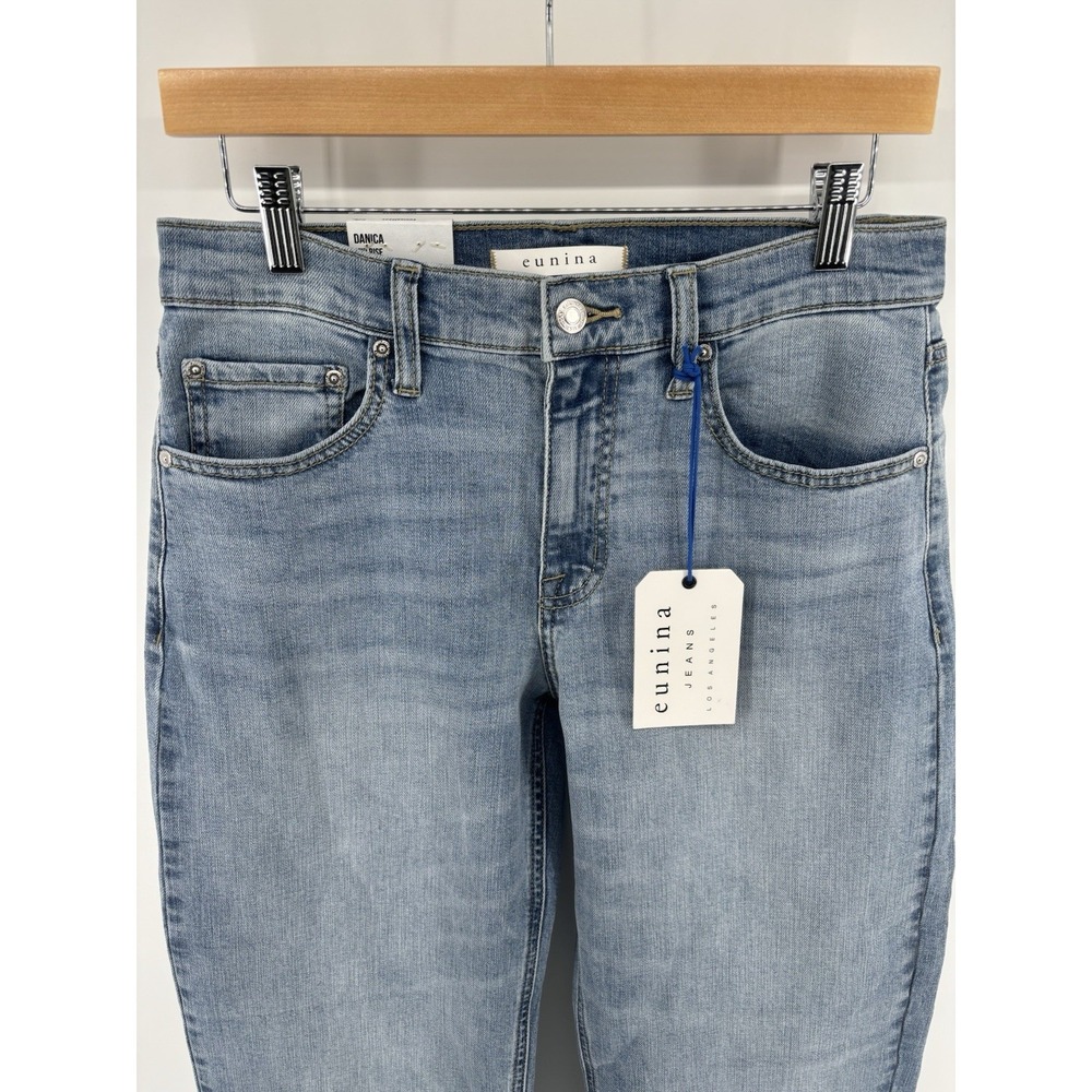 NWT Eunina Danica Bowed Straight Mid Rise Jeans Sz 7/28 Momcore Barrel Style - Picture 9 of 16